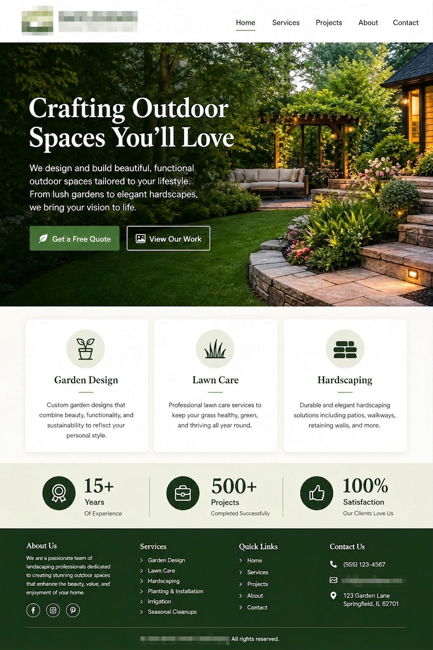 Landscaping & gardening landing page