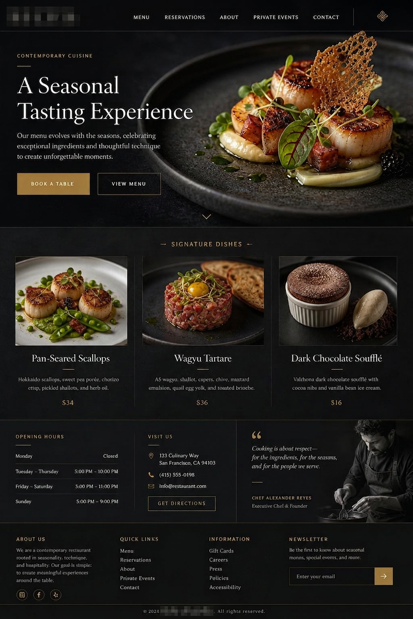Restaurant landing page