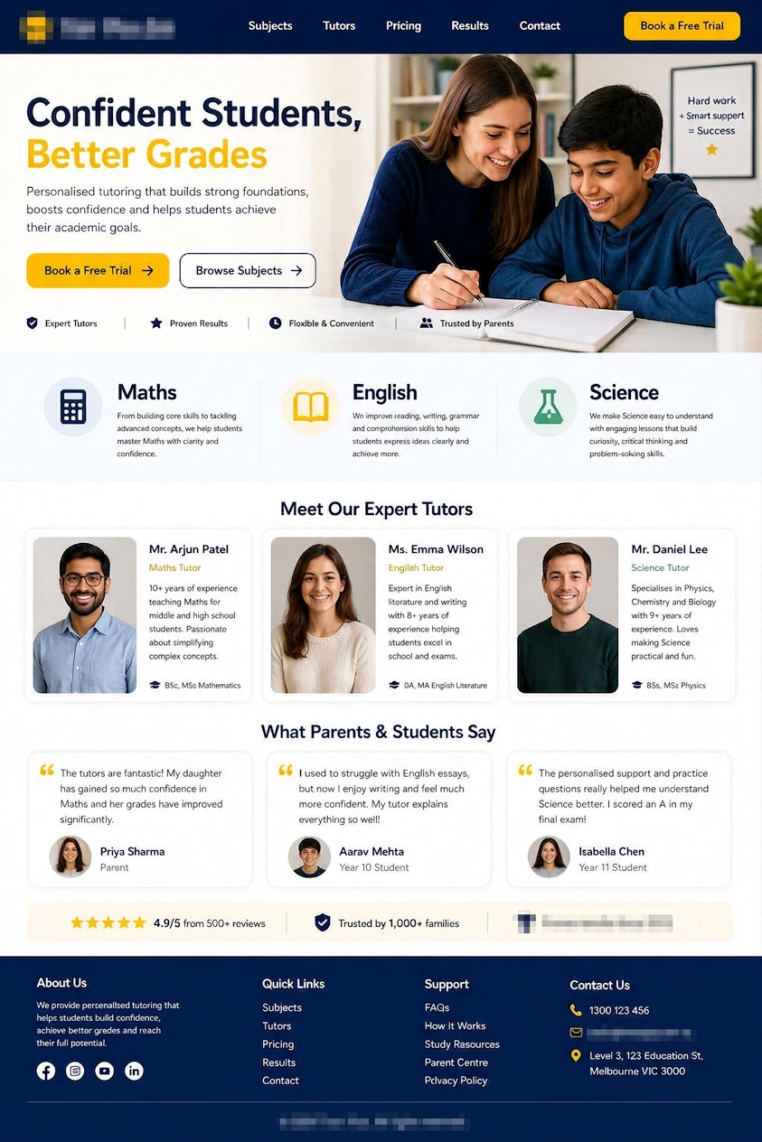 School tutoring landing page